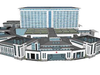 现代中式医院综合楼SU模型下载_sketchup草图大师SKP模型