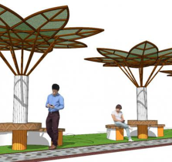 异形树叶形状廊架座椅su模型下载_sketchup草图大师SKP模型