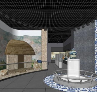 古玩陶瓷展厅SU模型下载_sketchup草图大师SKP模型
