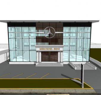 现代奔驰4S汽车展厅SU模型下载_sketchup草图大师SKP模型