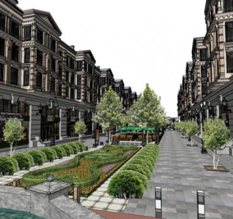 骑楼商业街景观及建筑su模型下载_sketchup草图大师SKP模型