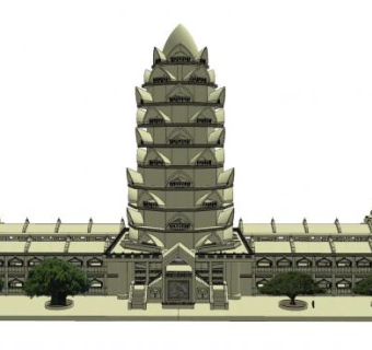 中式塔寺SU模型下载_sketchup草图大师SKP模型