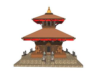 中式寺庙外观SU模型下载_sketchup草图大师SKP模型