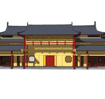 中式寺庙庙宇SU模型下载_sketchup草图大师SKP模型