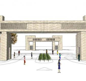 大学校门设计su模型下载_sketchup草图大师SKP模型