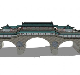 中式架桥寺庙SU模型下载_sketchup草图大师SKP模型
