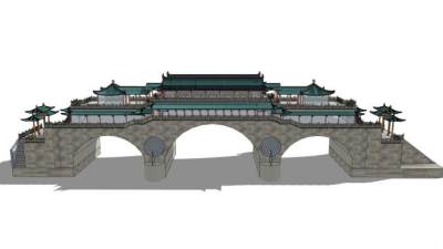 中式架桥寺庙SU模型下载_sketchup草图大师SKP模型