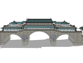 中式架桥寺庙SU模型下载_sketchup草图大师SKP模型