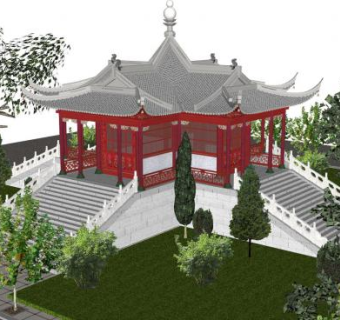 现代中式寺庙SU模型下载_sketchup草图大师SKP模型