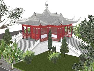现代中式寺庙SU模型下载_sketchup草图大师SKP模型