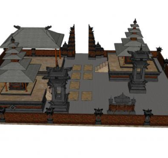 中式寺庙寺院SU模型下载_sketchup草图大师SKP模型