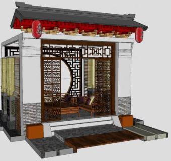 中式小茶室SU模型下载_sketchup草图大师SKP模型