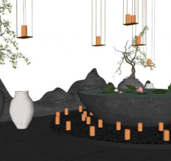 水缸水景su模型下载_sketchup草图大师SKP模型