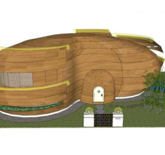 现代创意原木展厅SU模型下载_sketchup草图大师SKP模型