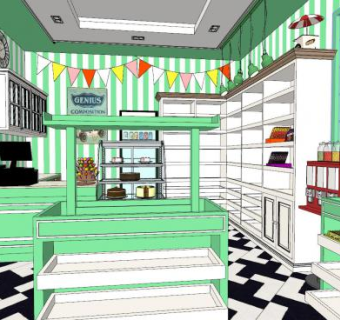 糖类小吃店展厅室内SU模型下载_sketchup草图大师SKP模型
