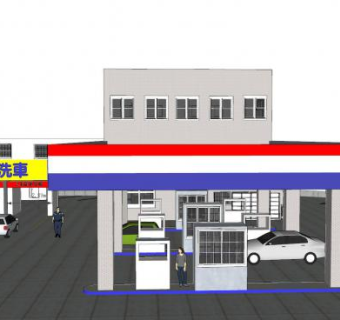 现代加油站洗车店面SU模型下载_sketchup草图大师SKP模型