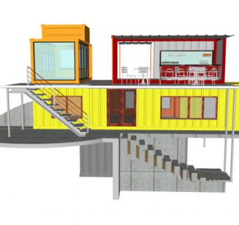 现代集装箱店面SU模型下载_sketchup草图大师SKP模型