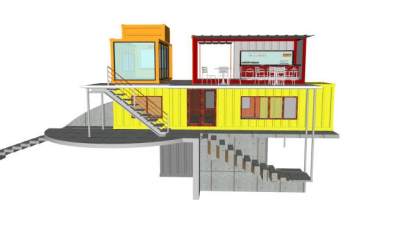 现代集装箱店面SU模型下载_sketchup草图大师SKP模型