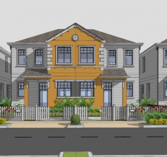 美式联排别墅SU模型下载_sketchup草图大师SKP模型