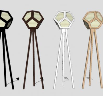 多面体木制落地灯SU模型下载_sketchup草图大师SKP模型