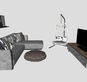 简约现代客厅家具SU模型下载_sketchup草图大师SKP模型