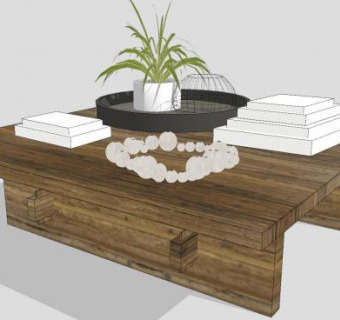 木制咖啡桌茶几桌子SU模型下载_sketchup草图大师SKP模型