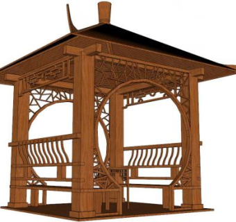 四角亭子带美人靠su模型下载_sketchup草图大师SKP模型