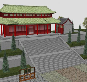 中式寺院寺庙SU模型下载_sketchup草图大师SKP模型