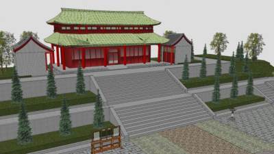 中式寺院寺庙SU模型下载_sketchup草图大师SKP模型