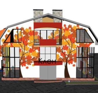 现代枫叶装饰店面SU模型下载_sketchup草图大师SKP模型