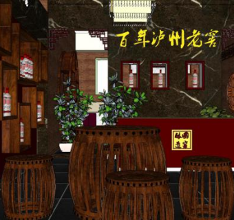 百年老窖专卖店SU模型下载_sketchup草图大师SKP模型