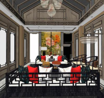 新中式窗户su模型下载_sketchup草图大师SKP模型