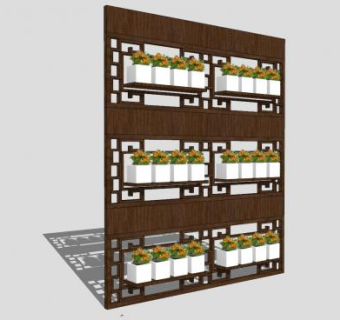 中式室内花架植物装饰架SU模型下载_sketchup草图大师SKP模型