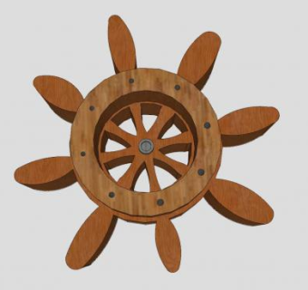 木质船舵装饰品SU模型下载_sketchup草图大师SKP模型