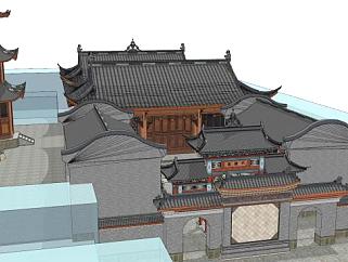 中式寺院建筑SU模型下载_sketchup草图大师SKP模型