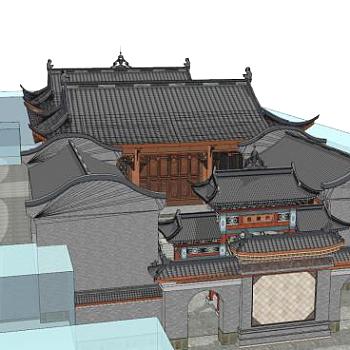 中式寺院建筑SU模型下载_sketchup草图大师SKP模型