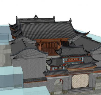 中式寺院建筑SU模型下载_sketchup草图大师SKP模型
