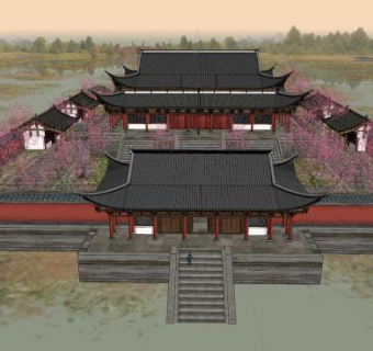 中式寺院建筑sketchup模型下载_sketchup草图大师SKP模型
