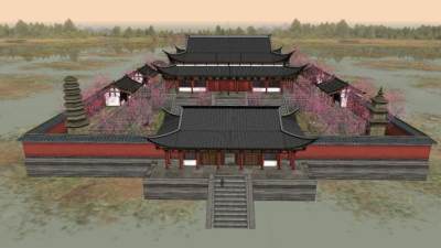 中式寺院建筑sketchup模型下载_sketchup草图大师SKP模型