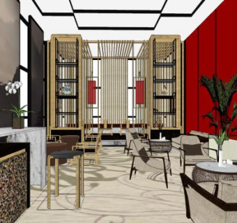 新中式售楼处室内SU模型下载_sketchup草图大师SKP模型