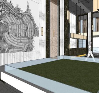 新中式售楼处洽谈区SU模型下载_sketchup草图大师SKP模型