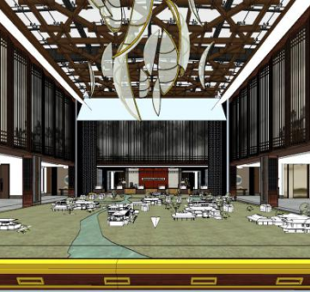 新中式售楼处中心SU模型下载_sketchup草图大师SKP模型