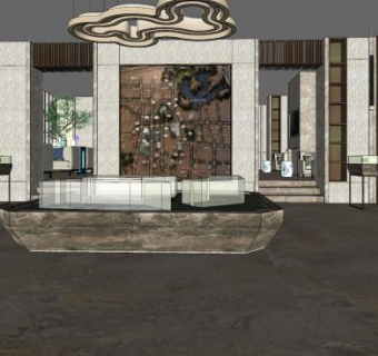 新中式售楼中心SU模型下载_sketchup草图大师SKP模型