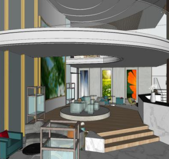 现代双层售楼处SU模型下载_sketchup草图大师SKP模型