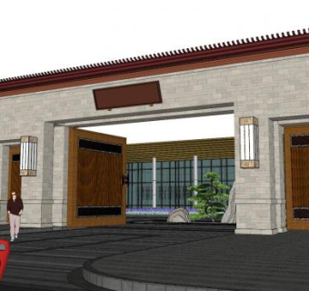 新中式售楼处建筑SU模型下载_sketchup草图大师SKP模型