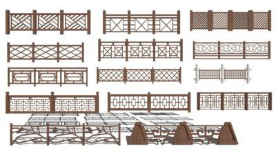 木质围墙栏杆su模型下载_sketchup草图大师SKP模型