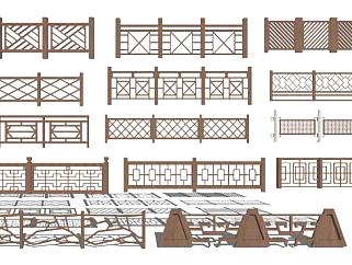 木质围墙栏杆su模型下载_sketchup草图大师SKP模型
