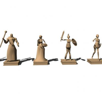 现代金属人物雕塑SU模型下载_sketchup草图大师SKP模型