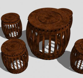 实木小圆桌凳SU模型下载_sketchup草图大师SKP模型
