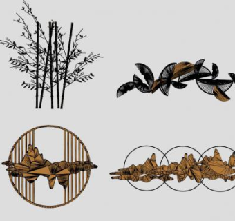 中式墙装饰饰品SU模型下载_sketchup草图大师SKP模型